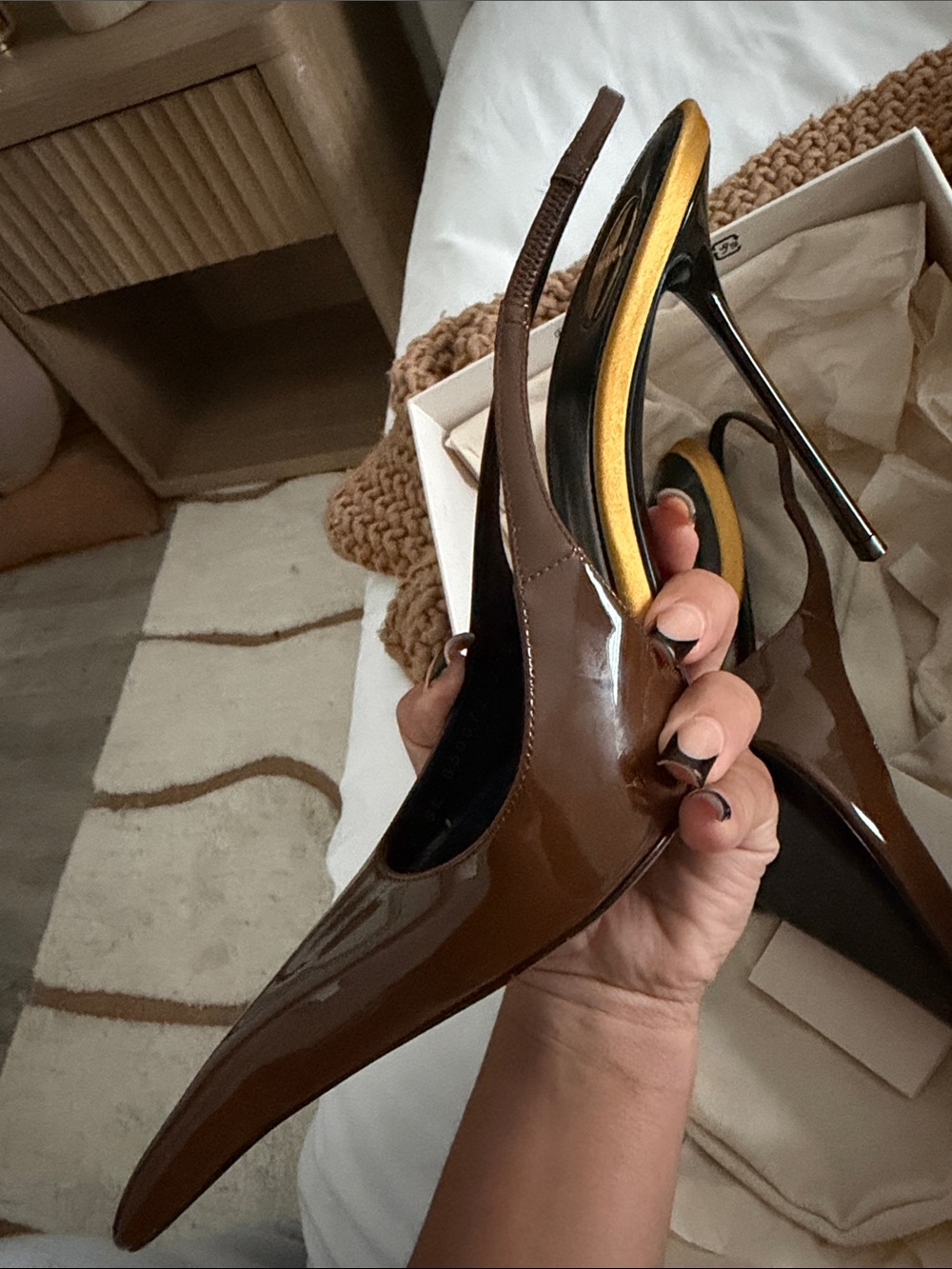 Saint Laurent Brown Patent Leather Slingback Pumps - Picture 2 of 8